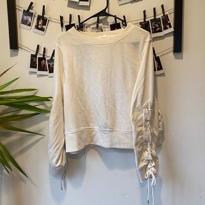 Cream Lace Up Sleeves Boxy Sweater